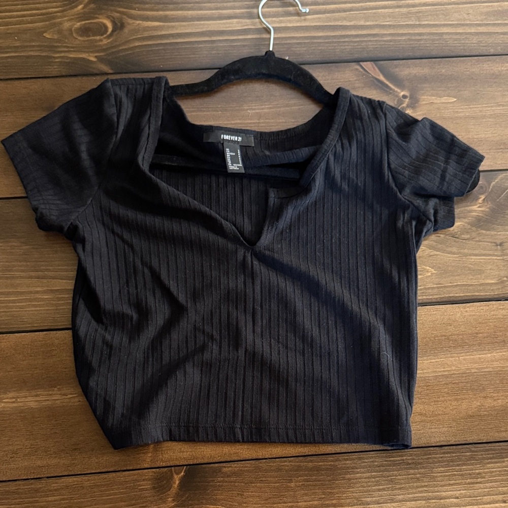 Forever 21 Black Ribbed Crop Top